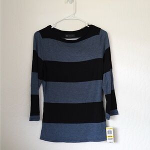 INC International Concepts Black and Blue Striped Blouse